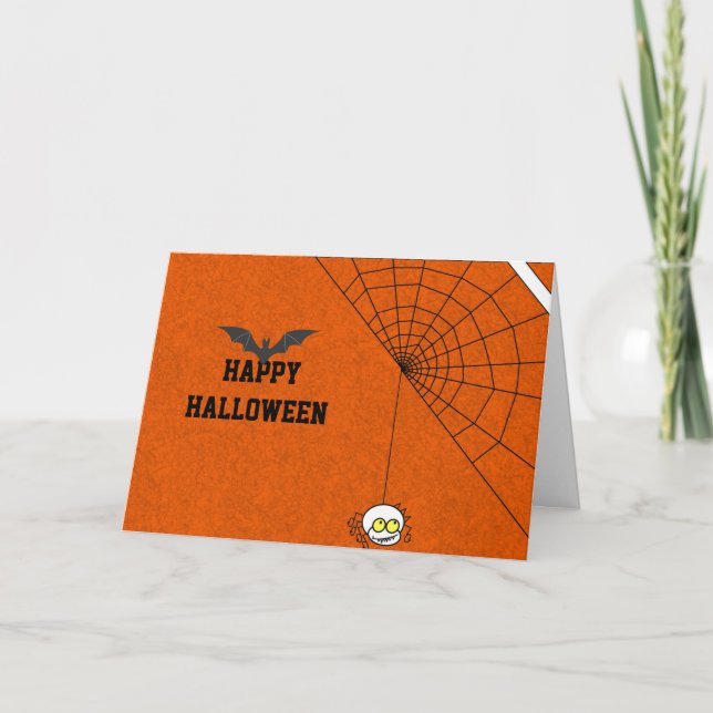 Carte Halloween heureux avec Black Bat et Spider web Car (Devant)