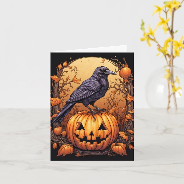 Carte Halloween heureux de Black Crow (Fleur jaune)