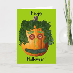Carte Halloween heureux - Visage Citrouille non coupé