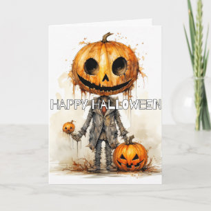 Carte Halloween joyeuse et sinistre Citrouille Scarecrow