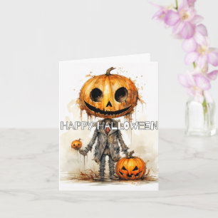 Carte Halloween joyeuse et sinistre Citrouille Scarecrow
