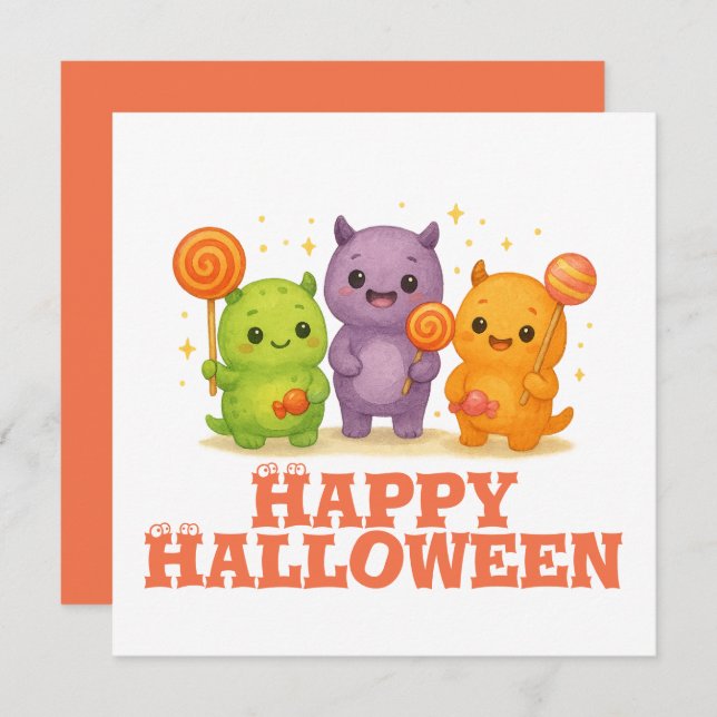 Carte Halloween Kawaii Monsters & Lollipops (Devant / Derrière)