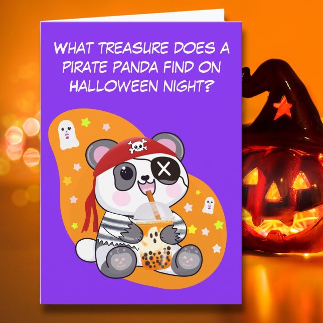 Carte Halloween Kawaii Pirate Panda Boire Boba Tea (Créateur téléchargé)
