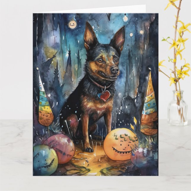 Carte Halloween Kelpie Australien Avec Des Citrouilles E (Fleur jaune)