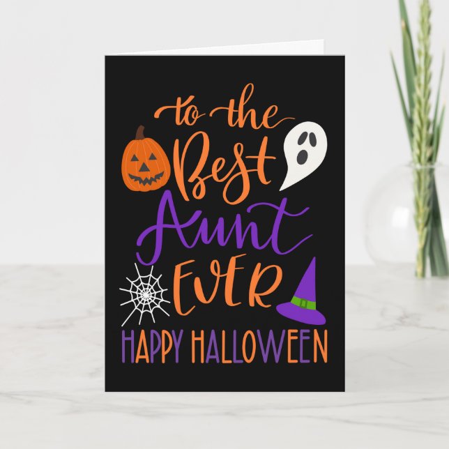 Carte Halloween la meilleure tante jamais en orange et v (Devant)