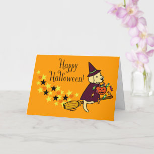 Carte Halloween Labrador jaune et balai