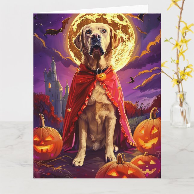 Carte Halloween Labrador Vampire Citrouilles peur (Fleur jaune)
