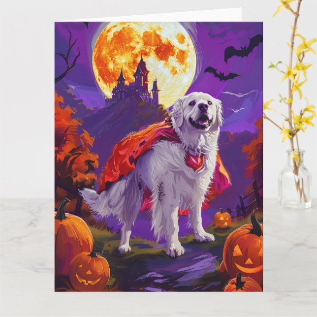 Carte Halloween les grandes Pyrénées Vampire Citrouilles (Fleur jaune)