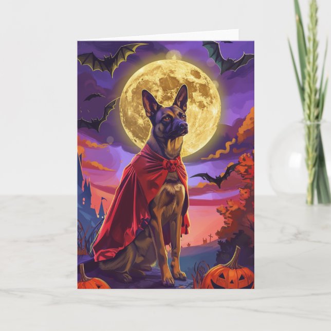Carte Halloween Malinoi Chien de Belgique Citrouille peu (Devant)