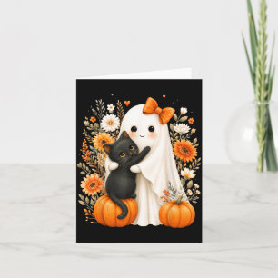 Carte Halloween Mignon Fantôme Chat Noir Citrouille Flor
