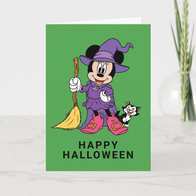 Carte Halloween Minnie habillée en sorcière mignonne (Devant)