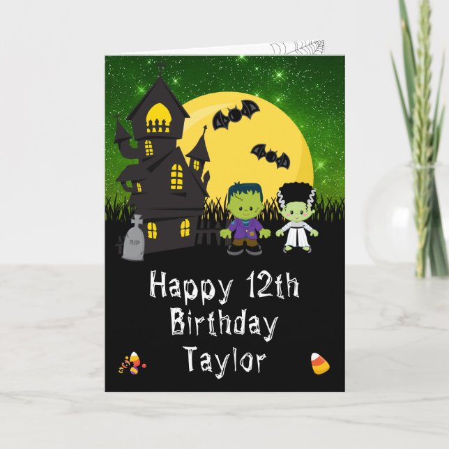 Carte Halloween Monstres Green Joyeux Anniversaire (Devant)