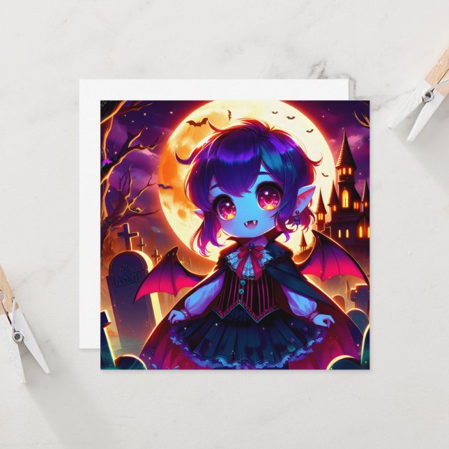 Carte Halloween - Moonlit chibi vampire (Devant/Arrière en situation)