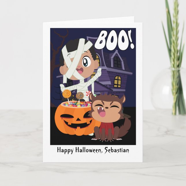 Carte Halloween Mummy, Citrouille et Werewolf Personnali (Devant)