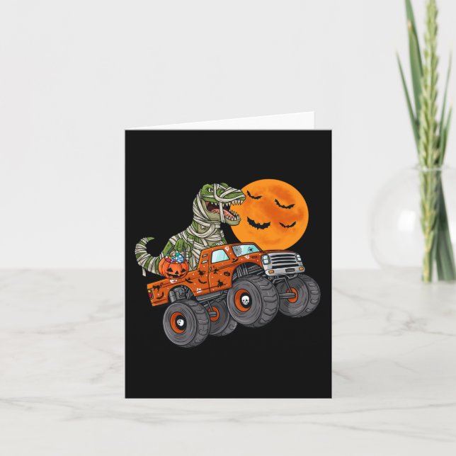 Carte Halloween Mummy T Rex Monster Truck Boys Enfants A (Devant)