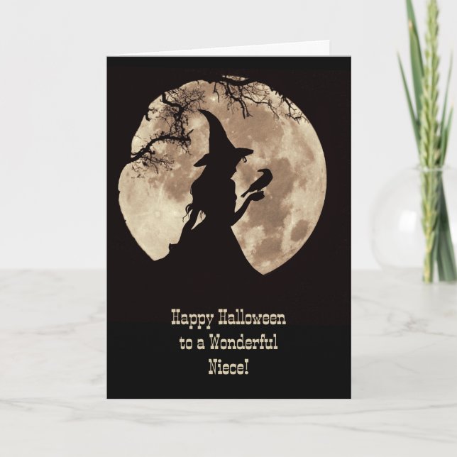 Carte Halloween nièce personnalisable avec sorcière mign (Devant)