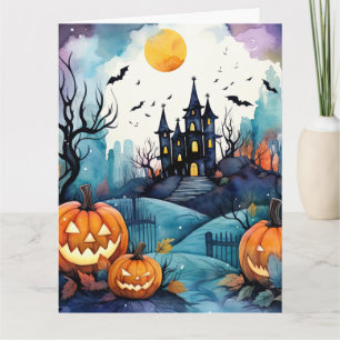 Carte Halloween Night Jack O’Lanterns Bats Lune Fantôme