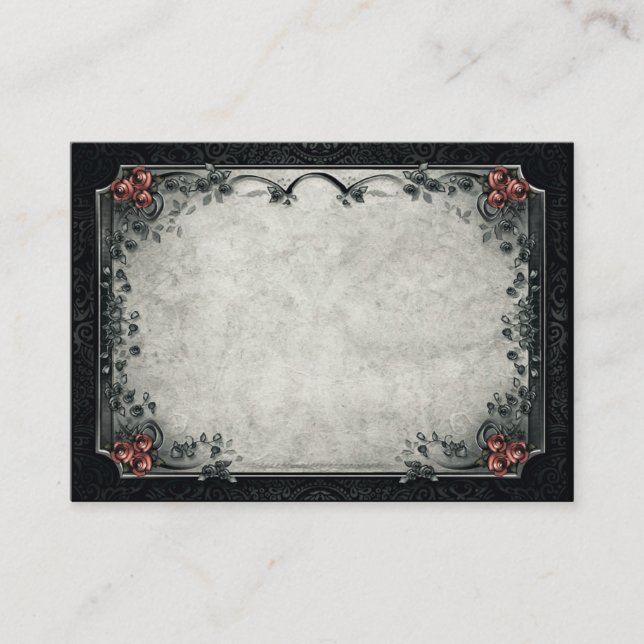 Carte Halloween noir & gris rouge Roses BLANC Plac (Devant)