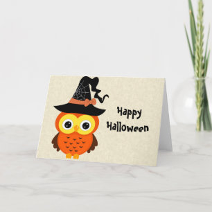 Carte Halloween Owl with Witch Hat