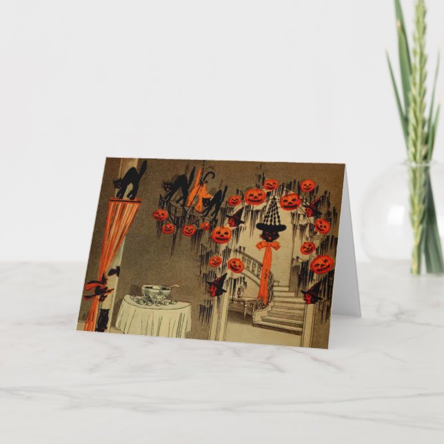 Carte Halloween Party Jack-o'-lantern Citrouille Chat no (Devant)