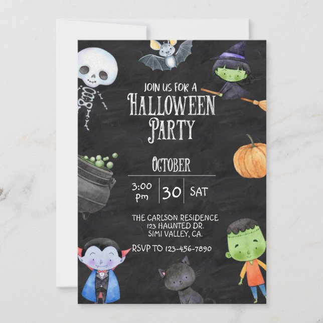 CARTE HALLOWEEN PARTY, KIDS HALLOWEEN, COSTUME PARTY (Devant)