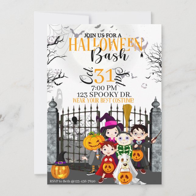 CARTE HALLOWEEN PARTY, KIDS HALLOWEEN, COSTUME PARTY (Devant)