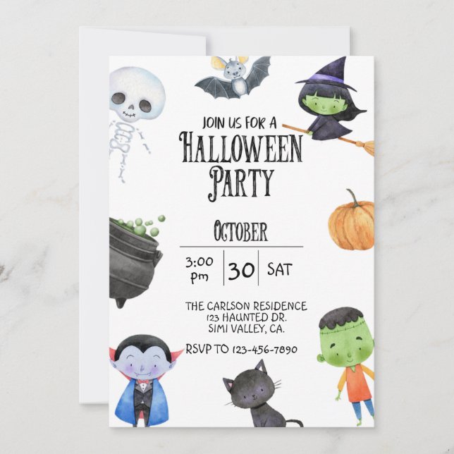 CARTE HALLOWEEN PARTY, KIDS HALLOWEEN, COSTUME PARTY (Devant)