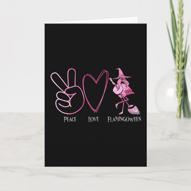 Carte Halloween Peace Love Flamingoween Flamant rose ros (Devant)