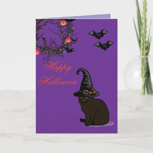 Carte Halloween Personnalisé Whimsical Funny Chat Purple