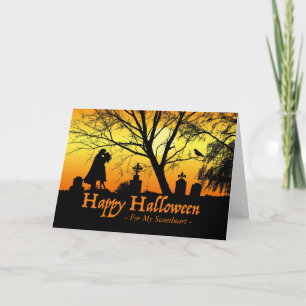 Carte Halloween pour Amour, Baiser de Vampire, Cimetière