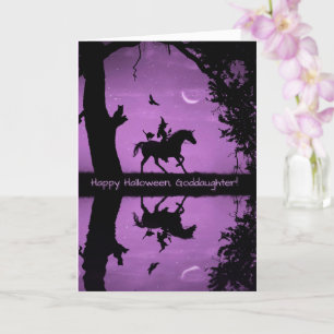 Carte Halloween pour Godgirl mignonne sorcière et animau