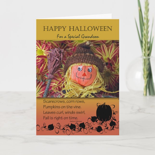 Carte Halloween pour Grandson, Scarecrow et Poem (Devant)