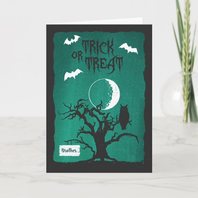 Carte Halloween pour le frere Owl Crooked Tree Moon & Ba (Devant)