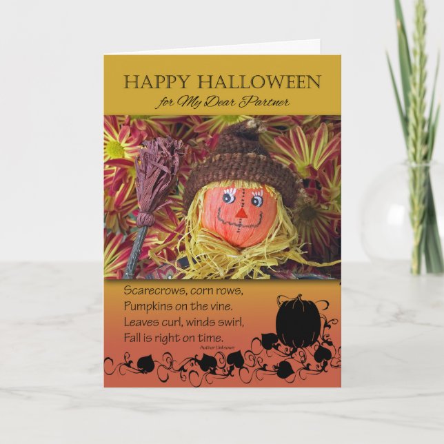 Carte Halloween pour le partenaire, Scarecrow et Poem (Devant)