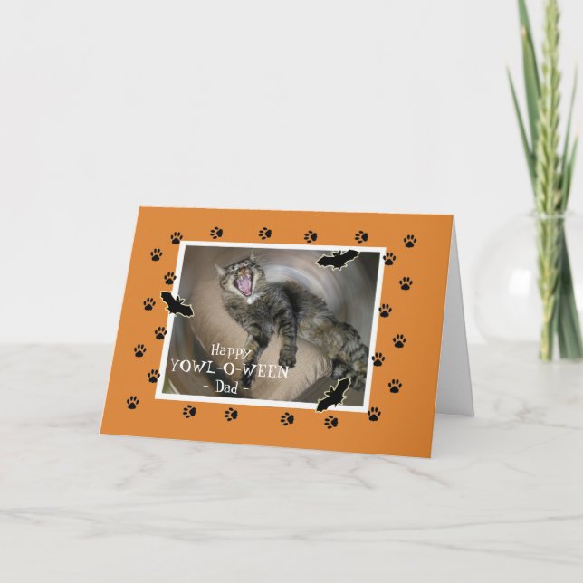 Carte Halloween pour papa Scaredy Chat Bats (Devant)