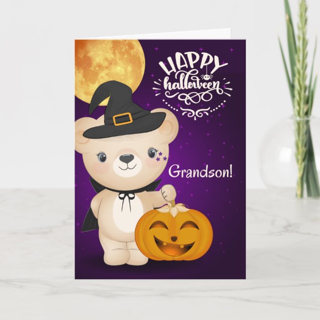 Carte Halloween pour Young Grandson Teddy Bear Witch (Devant)