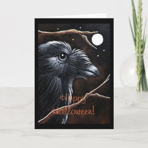 CARTE HALLOWEEN RAVEN CROW ET FULL MOON