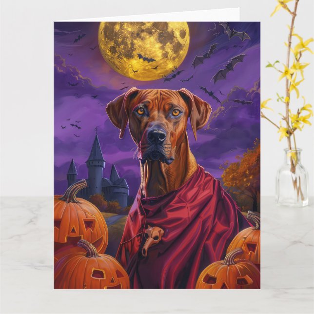Carte Halloween Rhodesian Ridgeback Vampire Citrouilles (Fleur jaune)