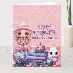Carte Halloween rose Kawaii