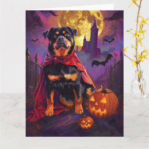Carte Halloween Rottweiler Vampire Citrouilles Épouvanta