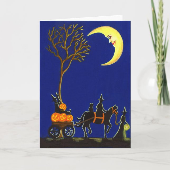 Carte Halloween, salutation, carte, sorcières, lune, (Devant)
