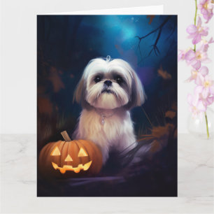 Carte Halloween Shih Tzu Avec La Peur Citrouille