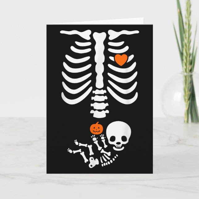 Carte Halloween Skeleton Baby Rib Cage Pregnant Pumpkin  (Devant)