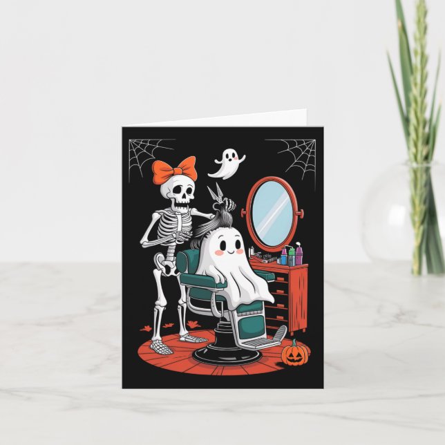 Carte Halloween Skeleton Coiffeur coiffeur (Devant)