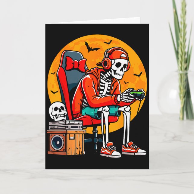 Carte Halloween Skeleton Gamer Funny Video Gaming Hallow (Devant)