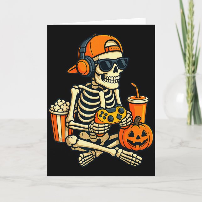 Carte Halloween Skeleton Gamer Video Gaming Boys Men Kid (Devant)