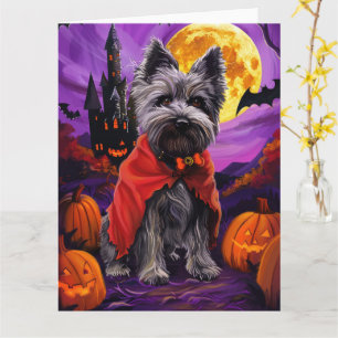 Carte Halloween Skye Terrier Vampire Citrouilles effroi