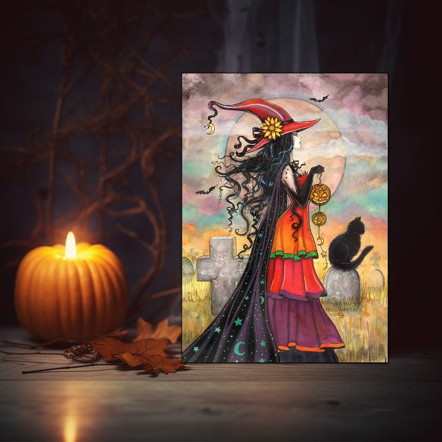 Carte Halloween sorcière chat noir ciment Imaginaire Art (Créateur téléchargé)