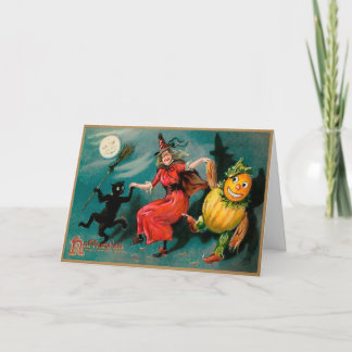 Carte Halloween Sorcière de danse rétro