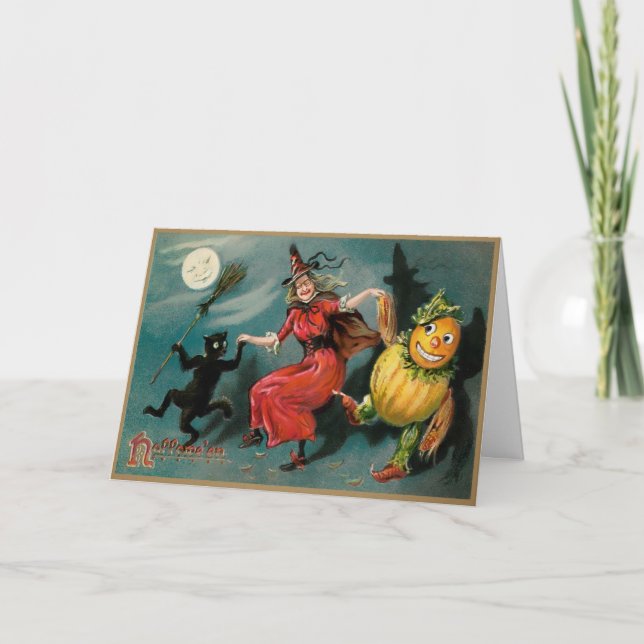 Carte Halloween Sorcière de danse rétro (Devant)
